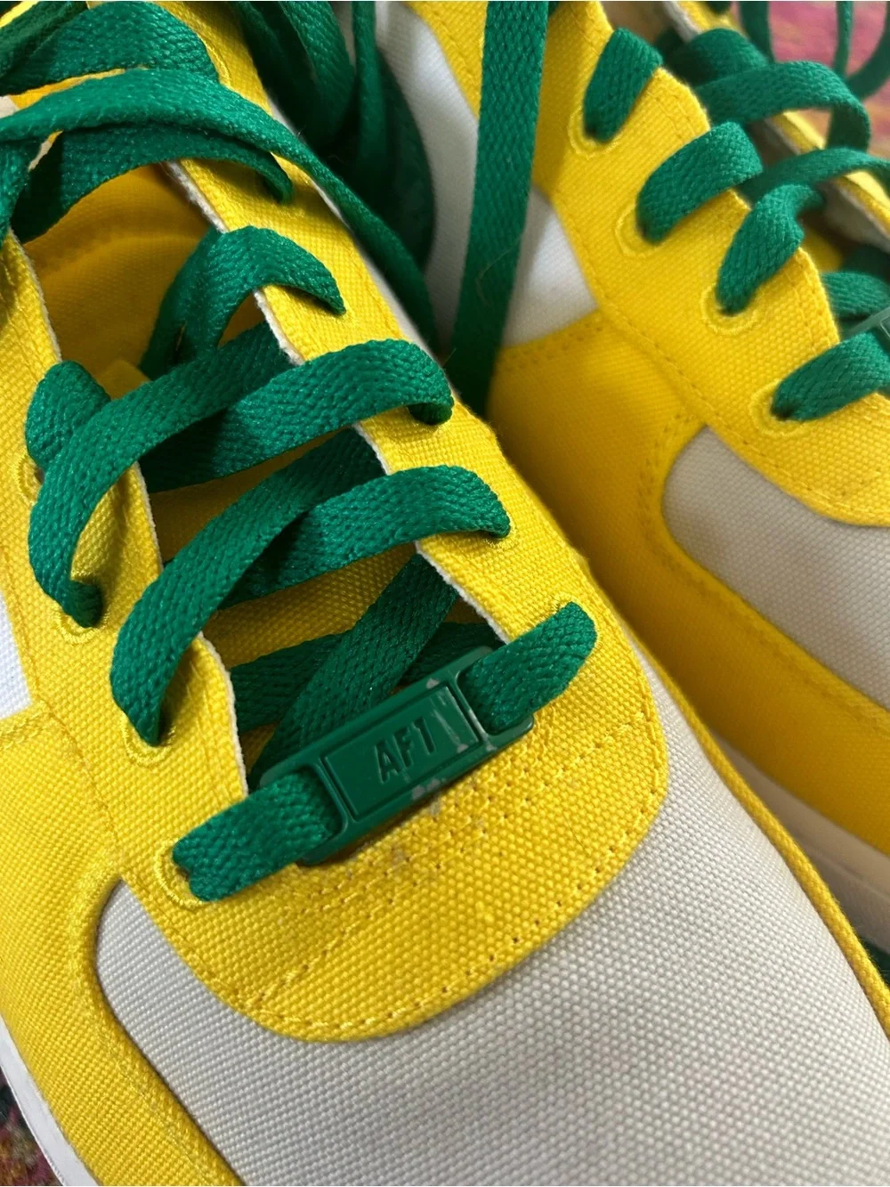 Nike | Men’s White/Yellow/Green Canvas Air Force 1 Lace Up Low Top Sneakers 13